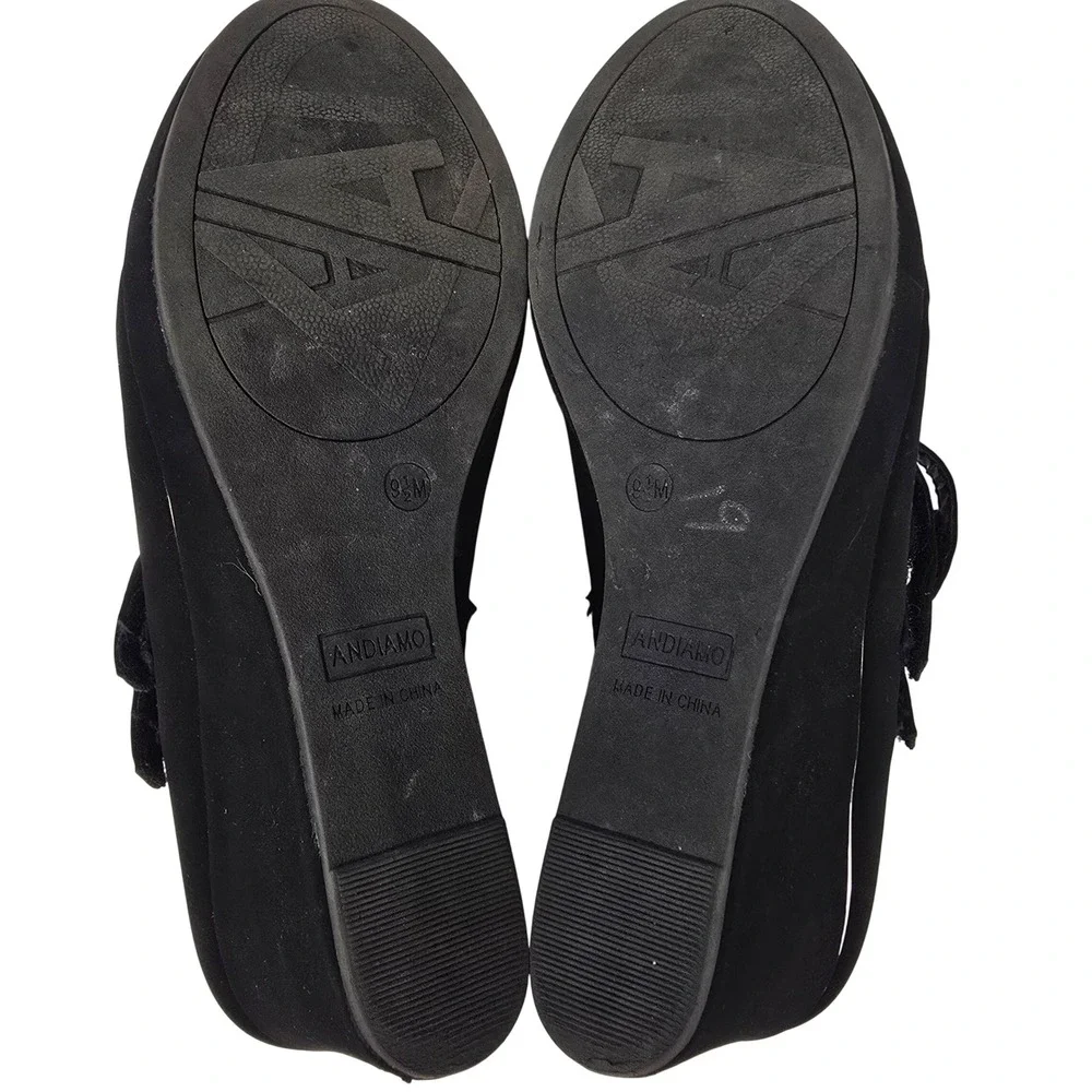 Andiamo Alydia Black Faux Suede Double Strap‎ Mary Jane Wedge Heels Womens 9.5M